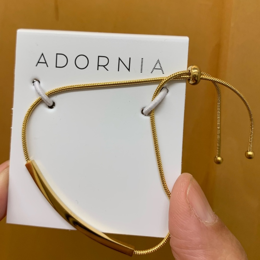 ADORNIA 14K Yellow Gold Plated Bar Station Slide Bracelet